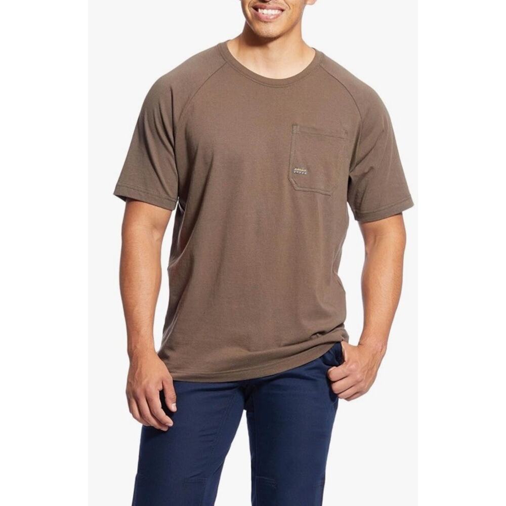 Ariat Rebar Size Large Heat Fighter Mens Large Brown Short Sleeve Pocket T Shirt